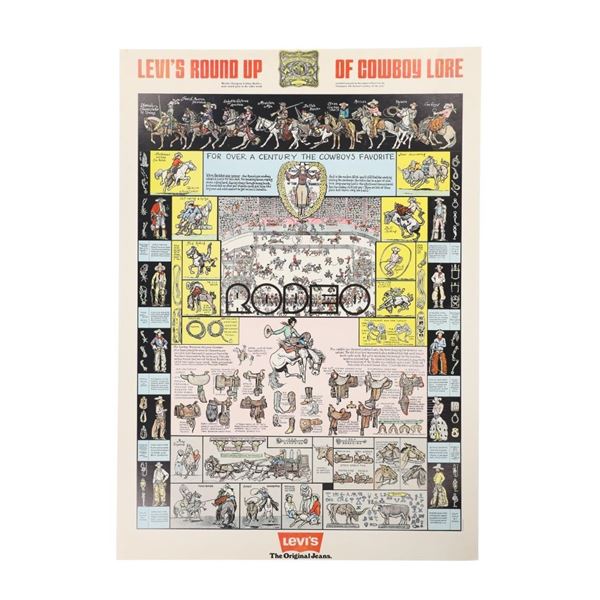 "Levi's Round Up of Cowboy Lore" Rare Poster 1950s