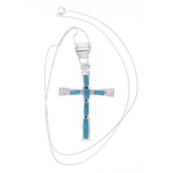 Zuni Cecilia Iule Silver Turquoise Cross Necklace
