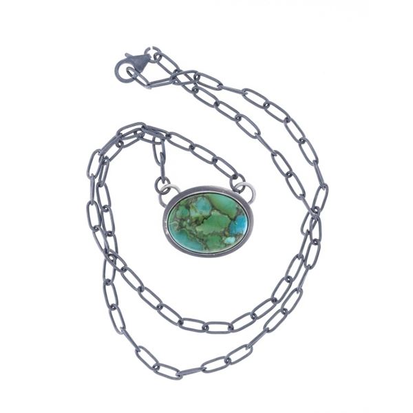 Navajo Zia S. Silver Sonoran Turquoise Necklace