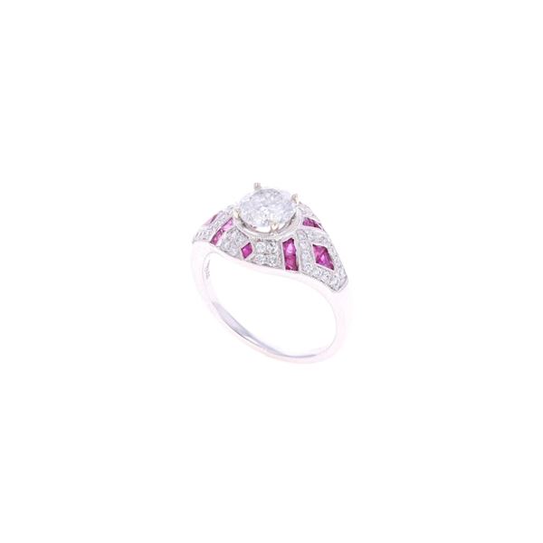 0.63cts Ruby & VS2 Diamond 14k White Gold Ring