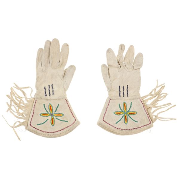 Southern Plains Beaded Hide Gauntlet Gloves