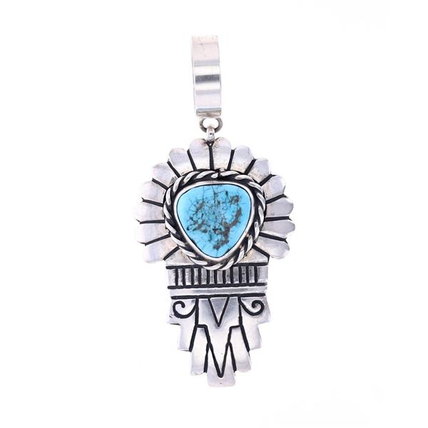 Navajo T&R Singer S. Silver Turquoise Pendant