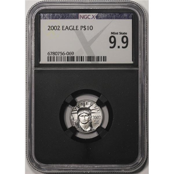 2002 $10 Platinum American Eagle Coin NGCX Mint State 9.9