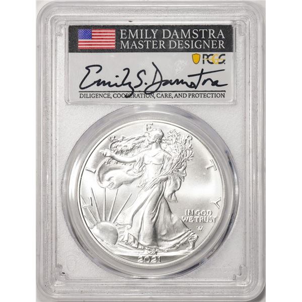 2021 Type 2 $1 American Silver Eagle Coin PCGS Gem Uncirculated Emily Damstra Signed