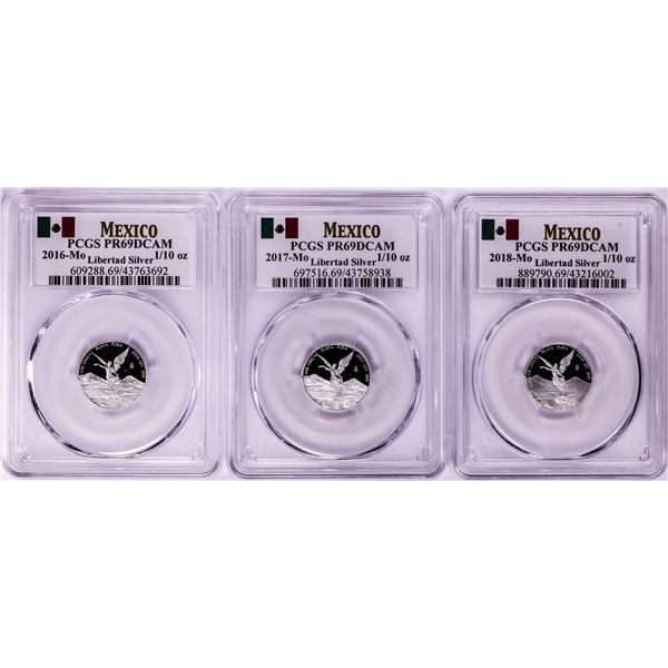 2016-2018-Mo Mexico Proof 1/10 oz Silver Libertad Coins PCGS PR69DCAM