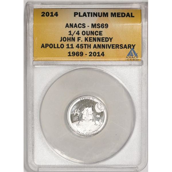 2014 Proof 1/4 oz Platinum JFK Apollo 11 Anniversary Medal ANACS MS69