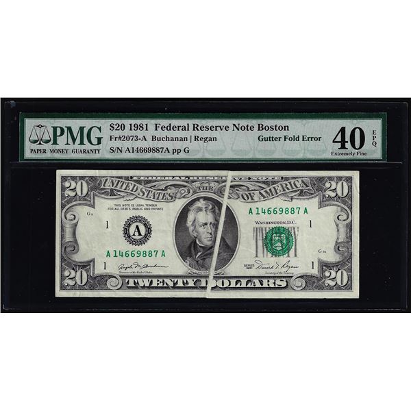 1981 $20 Federal Reserve Note Boston Gutter Fold Error PMG Extremely Fine 40EPQ