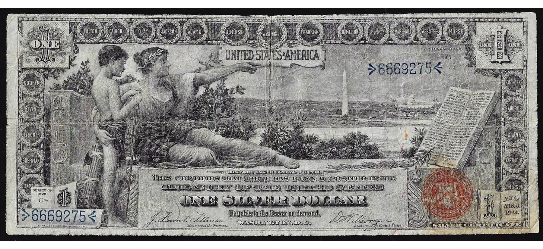 thumbnail image 2 of 1896 $1 Silver Certificate 'Educational' Series – 24K Gold Plated Novelty Note (GFN02) 2 of 6
