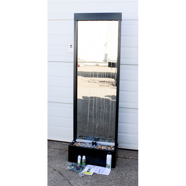 SILVER MIRROR WATERFALL W/ STONES & LIGHT