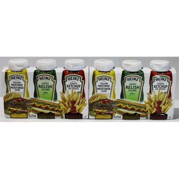 2 X 3 PK HEINZ CONDIMENTS MUSTARD RELISH & KETCHUP