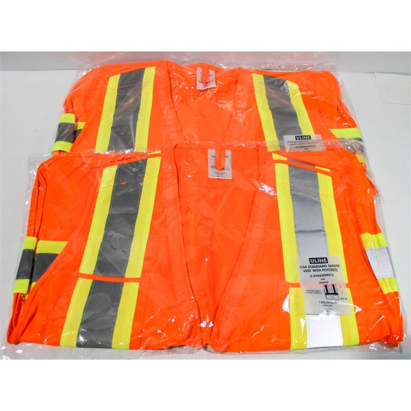 2 NEW ULINE CSA STANDARD SAFETY VESTS W/ POCKETS - SMALL