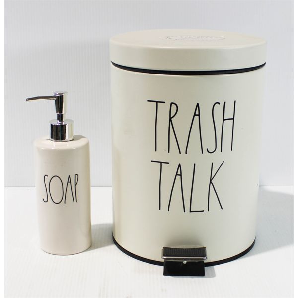 RAE DUNN SOAP DISPENSER & SOFT CLOSE TRASH BIN