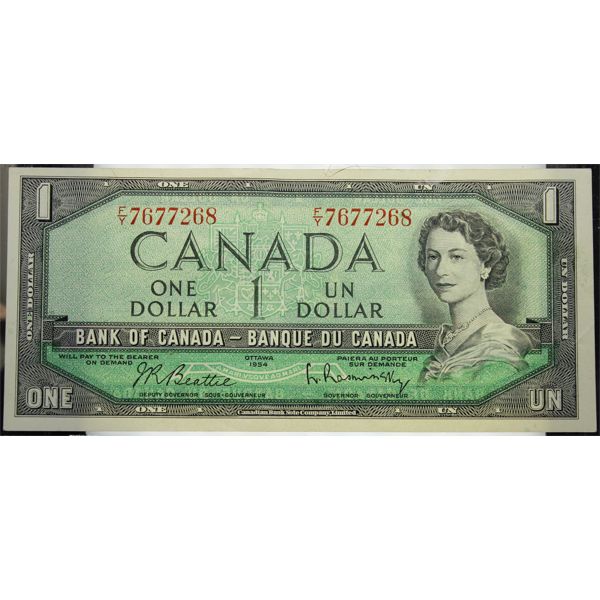 1954 BANK OF CANADA POKER HAND ONE DOLLAR BANKNOTE