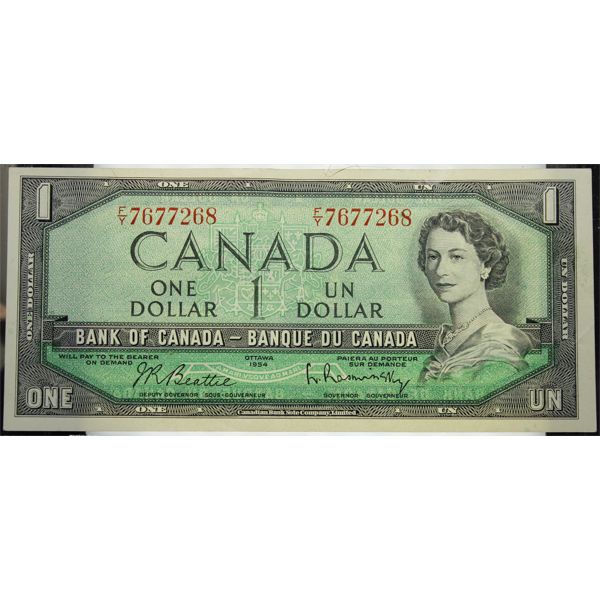 1954 BANK OF CANADA POKER HAND ONE DOLLAR BANKNOTE