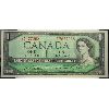 Image 1 : 1954 BANK OF CANADA POKER HAND ONE DOLLAR BANKNOTE