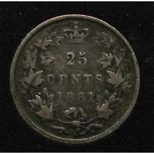 1881 H SCARCE CANADA VICTORIAN 25 CENT COIN