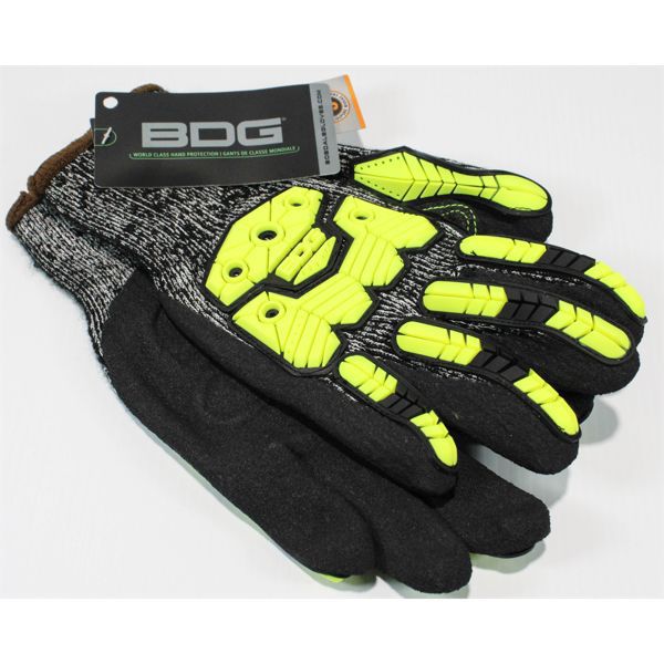 BDG IMPACT/CUT RESISTANT LVL 5 HI-VIZ WORK GLOVES SIZE L