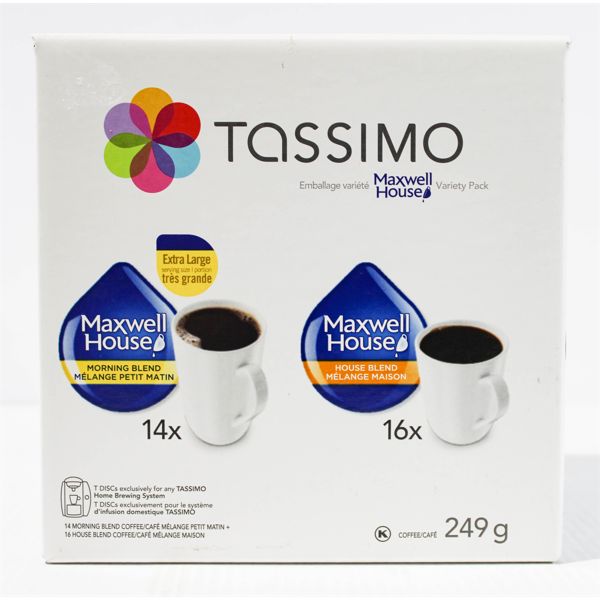 TASSIMO MAXWELL 14XHOUSE MORNING & 16XHOUSE BLEND COFFEE