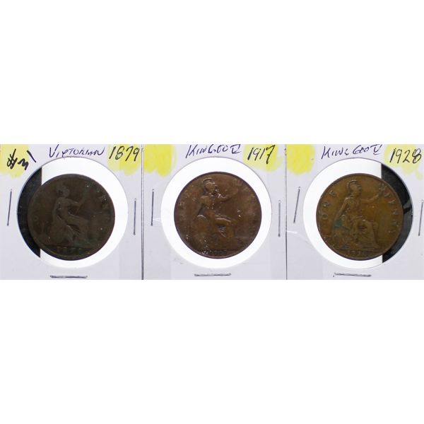 1879 , 1917 AND 1928 LARGE PENNIES