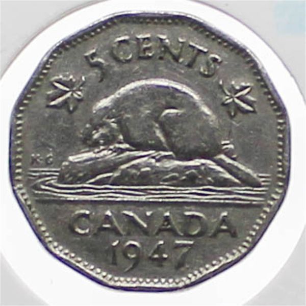 1947 DOT SCARCE KEY DATE CANADA NICKEL