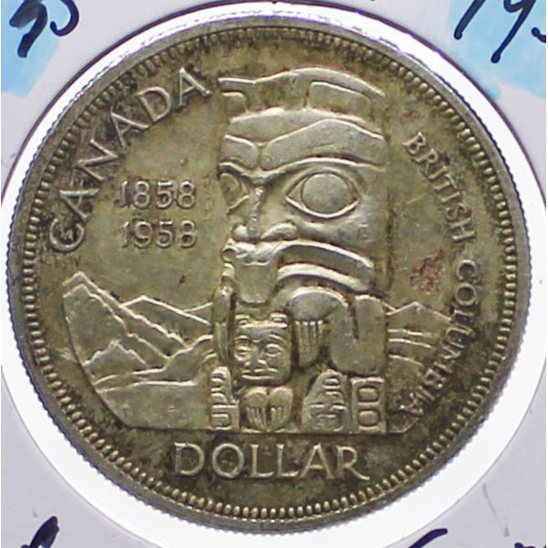 1958 B.C. TOTEM POLE CANADA SILVER DOLLAR