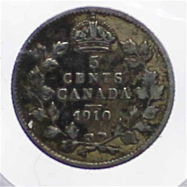 1910 CANADA SILVER 5 CENT COIN