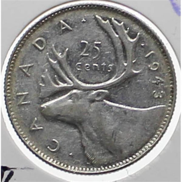 1943 EF CANADA SILVER 25 CENT COIN