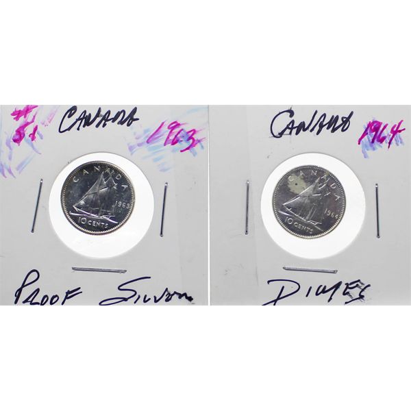 1963-64 PROOF CANADA MINT SEALED DIMES