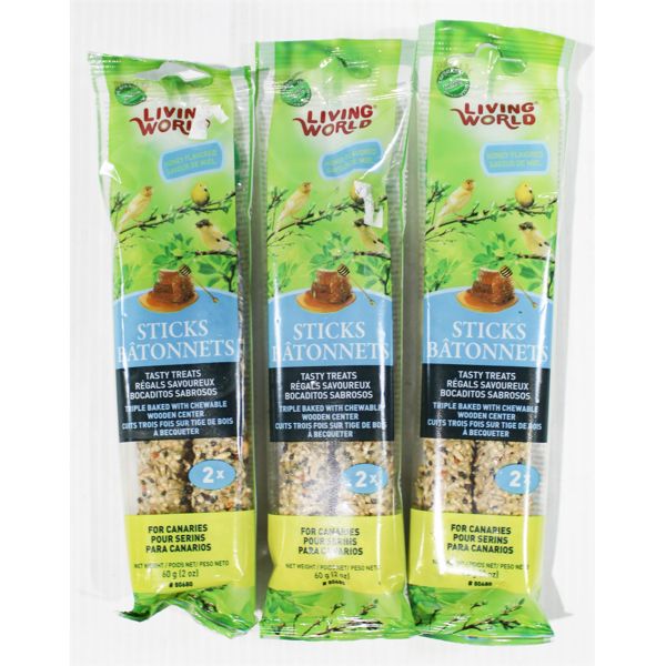 3PKS LIVING WORLD HONEY FLAVOUR BIRD FEED STICKS - S PER PK - FOR CANARIES