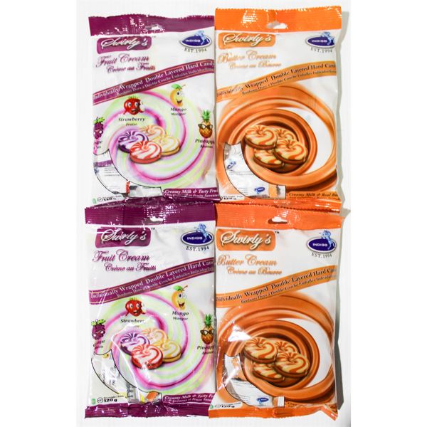 4PKS SWIRLY'S HARD CANDY FRUIT CREAM & BUTTER CREAM 120G/PK
