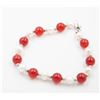 Image 1 : #317-RED JADE & FRESH WATER PEARL BRACELET 7.5"