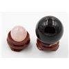Image 1 : #173-NATURAL BLACK OBSIDIAN & ROSE QZ SPHERE BALL