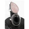 Image 1 : #153-NATURAL PINK ROSE QUARTZ  & BLACK ONYX RING