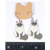 Image 1 : NEW BLUE EYED LONG HAIR CAT DROP EARRINGS.