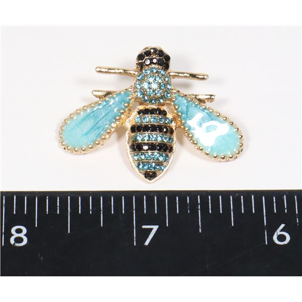 NEW BLUE BEE RHINESTONE BROOCH