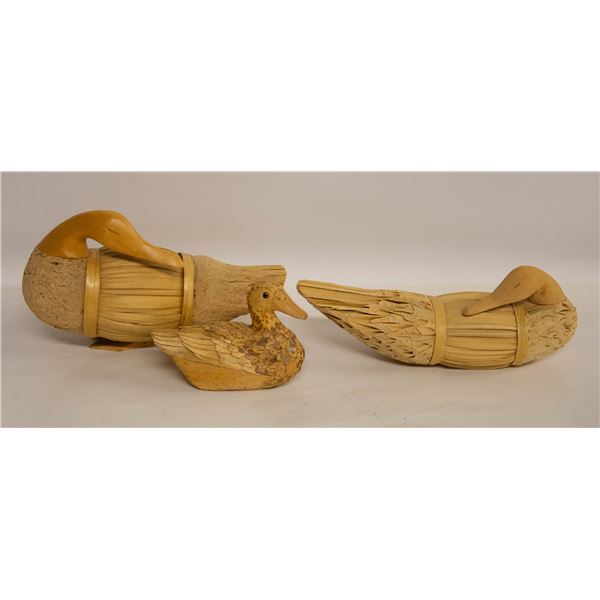 3 HAND CARVED DUCKS