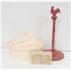 Image 1 : CAST IRON ROOSTER PAPER TOWEL HOLDER & CERAMIC PIG