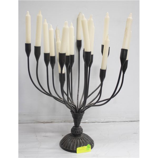 CAST CANDELABRA WITH CANDLES