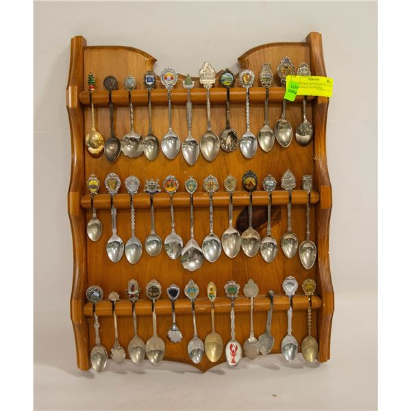 ESTATE COLLECTOR SPOONS WITH SPOON RACK 36 SPOONS