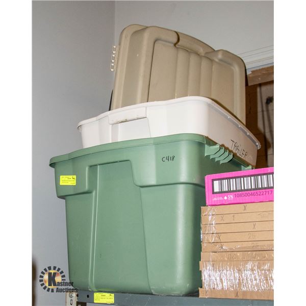 BUNDLE OF 4 STORAGE TOTES - 3 LIDS INCLUDES