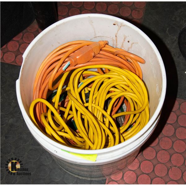 PAIL OF EXTENSION CORDS