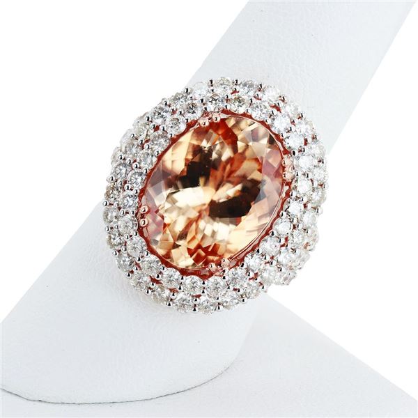 6.80 ctw Morganite and 3.29 ctw Diamond 14K Rose Gold Ring