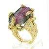 Image 9 : Vintage 14k Gold Uncut Watermelon Tourmaline Open Freeform Nugget Textured Ring