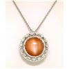 Image 1 : 18k White Gold 7.59 ctw Peach Orange Bezel NATURAL Moonstone Diamond Halo Pendan
