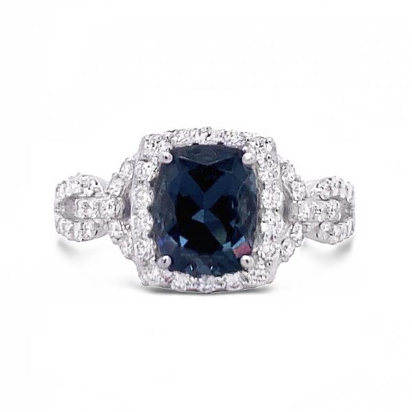 1.65 ctw Blue Green Spinel and 0.47 ctw Diamond 18K White Gold Ring