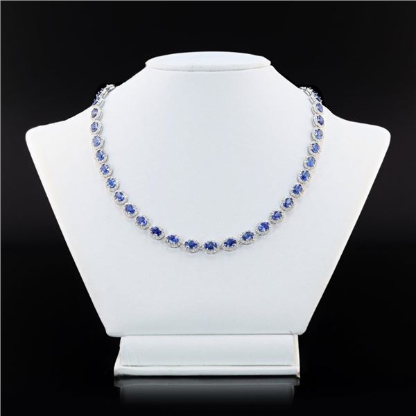 25.02 ctw Blue Sapphire and 6.80 ctw Diamond 14K White Gold Necklace