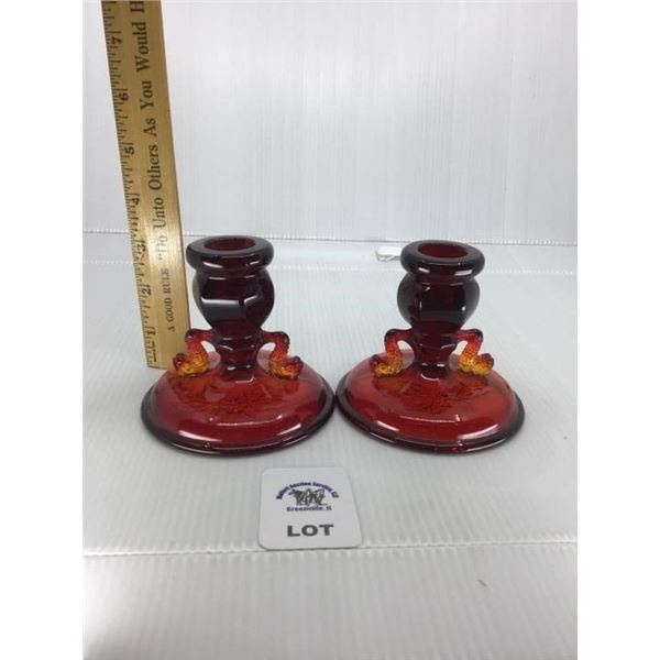 FENTON RUBY RED KOI FISH CANDLESTICK HOLDER 1 pr