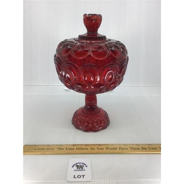 L E SMITH MOON & STARS 10 inch  RUBY RED LIDDED