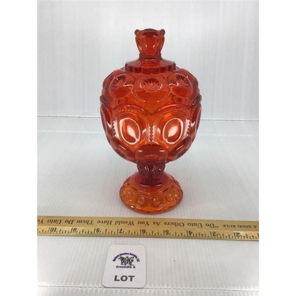 L E SMITH VINTAGE AMBERINA LIDDED COMPOTE