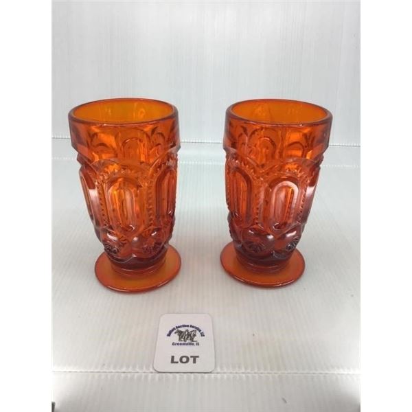 L E SMITH VINTAGE AMBERINA GLASS MOON & STARS
